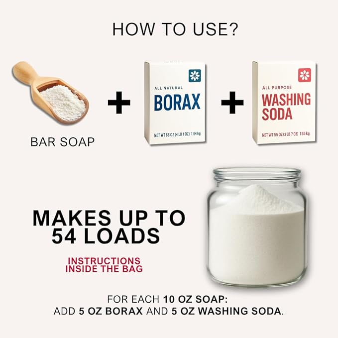 Lavender Laundry Detergent Booster Powder – Concentrated Ground Bar Soap | Mix With Borax & Washing Soda for Deep Clean of 54 Loads | Unscented Result, Stain-Fighting, Natural, Eco-Friendly