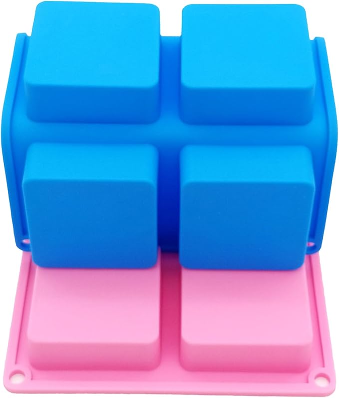 Bangp 4 Pack Square Soap Molds,6-Cavity Non-Stick Silicone Brownie Pan,Square Bar Molds,Square Silicone Molds for Chocolate,Cupcake, Cornbread, Muffin,Soap