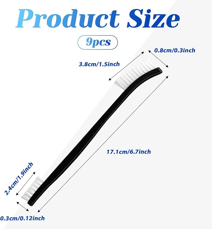 9 Pcs Double-Ended Cleaning Brushes Nylon Small Detailing Crevice Brush Mini Stiff Bristles Brushes All Purpose Cleaning Brush for Detailed Clean Jewelry Cars Kitchen Small Spacesnt