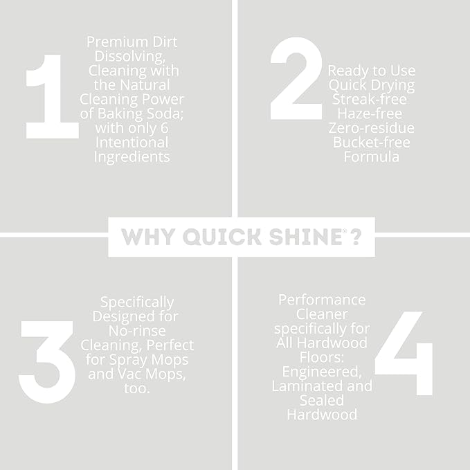 Quick Shine Hardwood Floor Cleaner Daily Care 24oz, 6Pk | Naturally Cleans Dirt & Scuff Marks | Dirt Dissolving, Streak Free, No Rinse & Ready to Use | Spray, Wipe, Done! | Safer Choice Cleaner