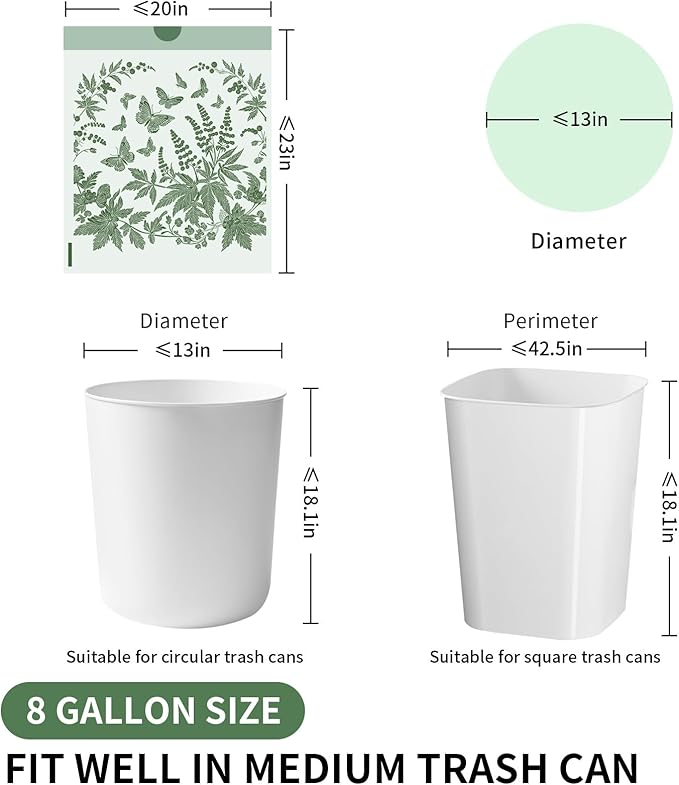 VOK 8 Gallon Trash Bags with Butterfly Printed & Sweet Wormwood Scent, Drawstring Medium Garbage Bags, Tear-Resistant & Fragrant Trash Can Liners, Trash Bags 8 Gallon for Home/Office, 25 Counts