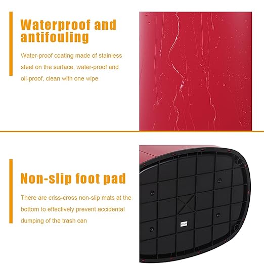 Kitchen Trash Can Bathroom Bedroom Office Garbage Can with Lid Automatic Touch Free Waste Bin Stainless Steel 13 Gallon / 50L,Red