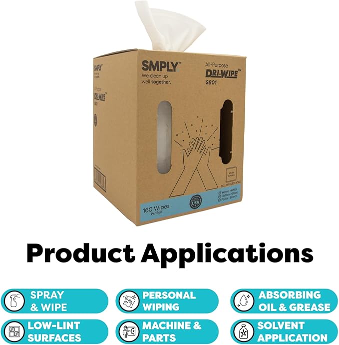 Dri-Wipe S801 by SMPLY Brands – 160 Count Heavy-Duty Wipes, 10" x 15" – Strong Alternative to Paper Towels, Shop Towels, Rags, Microfiber Cleaning Cloths, and Magic Cleaning Cloths