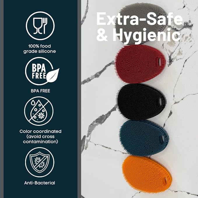 Silicone Sponge Dish Scrubber - Food Grade and Housecleaning - BPA Free Silicone Kitchen Scrubber [5 Pack Ovals Winter]