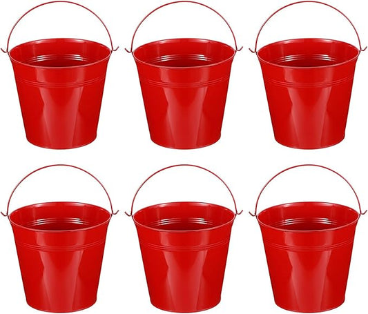 PATIKIL 7"x6.5" Small Metal Buckets with Handle, 6 Pcs Mini Galvanized Bucket Colorful Easter Buckets for Crafts Party Favors Decoration, Red