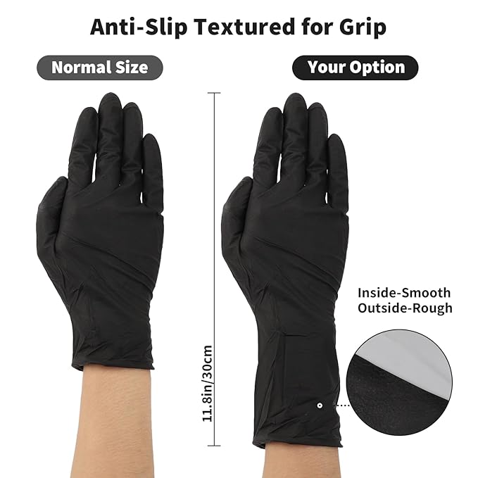 Segbeauty Black Gloves Reusable, 12 INCH Thickened Prolonged Powder Free Non-Latex Rubber Gloves, 16 Counts Washable Cleaning Glove Work Mechanic Glove Hair Dye Accessories Tattoo Supplies Medium