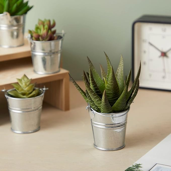 Juvale Mini Metal Buckets - 2 x 2 in, Silver, Pack of 24 - Mini Tin Buckets & Metal Tins with Handles for Party Favors, Crafts & Galvanized Decor