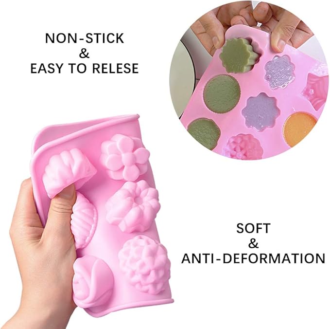 5 Pcs Silicone 3D Flower Shape Chocolate Candy Molds Set, 12 Cavity Non-Stick Food Grade Baking Molds, Ice Cube Trays for Wedding, Festival, Parties