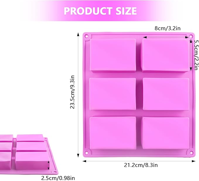 10 Pack Silicone Soap Molds, 6 Cavities Rectangle Silicone Soap Mold, Great for Homemade Craft Soap Bar Mold, DIY Chocolate Molds, Cake Molds & Ice Cube Trays - Just Pop Out (Purple)