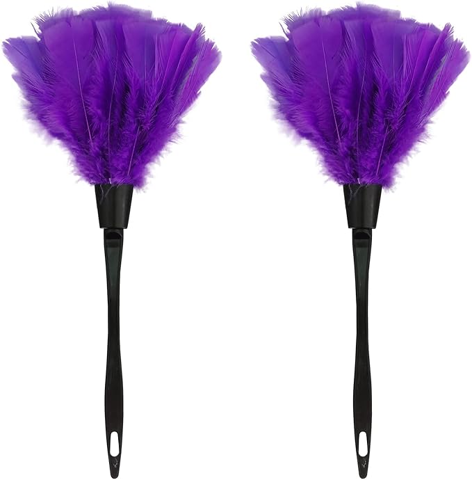 Turkey Feather Dusters for Cleaning Home Blinds Kitchen car Office, Eco-Friendly Reusable （2 pcs Purple）