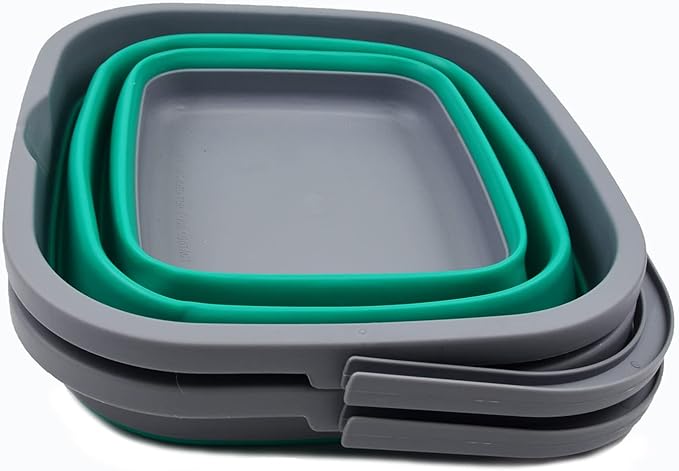 SAMMART 10L (2.6 Gallon) Collapsible Rectangular Handy Bucket (Dark Grey/Bluish-Green (Set of 2))