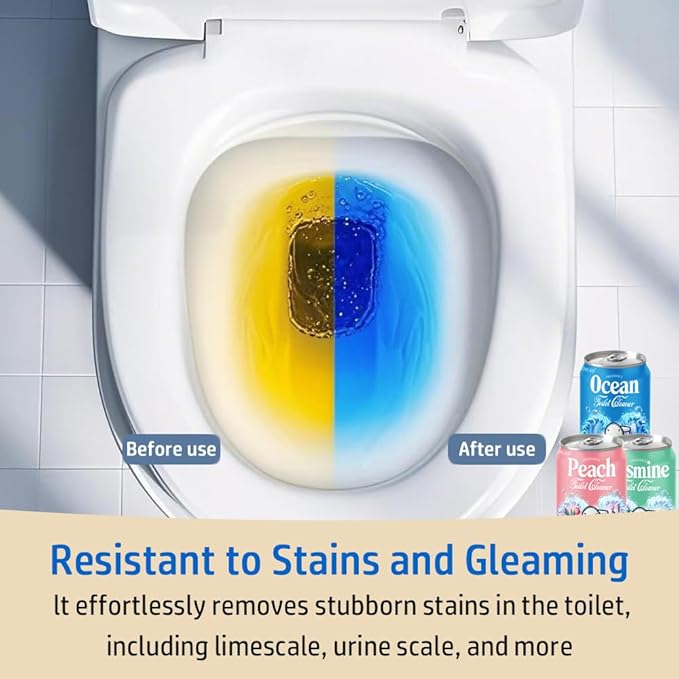 Beverage can Toilet Bowl Cleaner,Septic Toilet Bowl Tablets in Bottles, Automatic Long-Lasting Toilet Cleaner Bottle,Powerfully Cleans and Prevent Stain Build Up (Ocean, Jasmine, and Peach Scent)