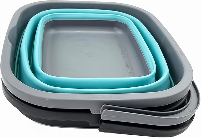 SAMMART 10L (2.6 Gallon) Collapsible Rectangular Handy Bucket (Alloy Grey + Crystal Blue (Set of 2))