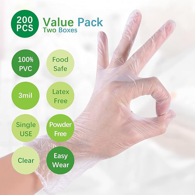 Clear Vinyl Food Safe Disposable Gloves Latex Free Powder Free for Food Prep Handling Cooking Cleaning