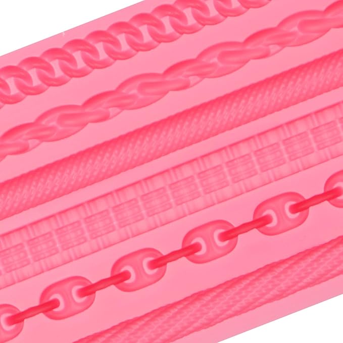 Chain and Rope Pattern Silicone Mold, 6 Designs, Pink Fondant Decorating Tool