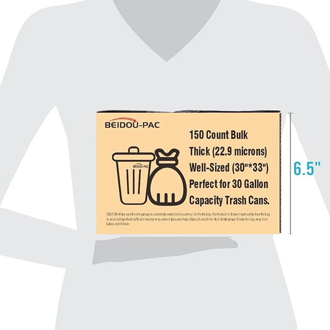 30 Gallon Trash Bags Drawstring, 150 Count Bulk, Black | Unscented | Heavy Duty Multi-purpose Garbage Bags Can Liners for Business Home Kitchen Commercial and Industrial