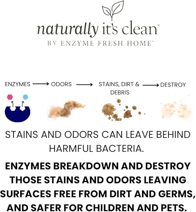 naturally it's clean Carpet Stains & Odors Cleaner; Plant Based Enzyme Safely Cleans Pet/Food Stains, Grease & Ink from Carpets, Rugs, Upholstery & Drapery, 24oz Spray Bottle x 2 Pack