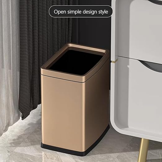 18 Liter / 4.7 Gallon Gold Dual Trash Can, Slim Open Top Office Trash Can, Commercial Grade Heavy Gauge Small Trash Can, Brushed Stainless Steel(18L Champagne Gold)