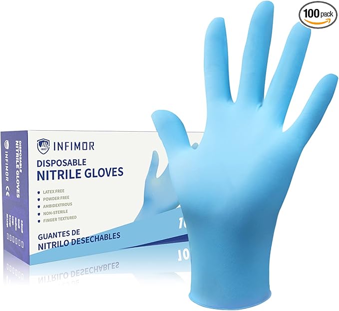 Disposable Nitrile Gloves Powder & Latex Free 3 mil Non-Sterile Nitrile Exam Gloves Light Duty Cleaning Gloves, Large, Box/100