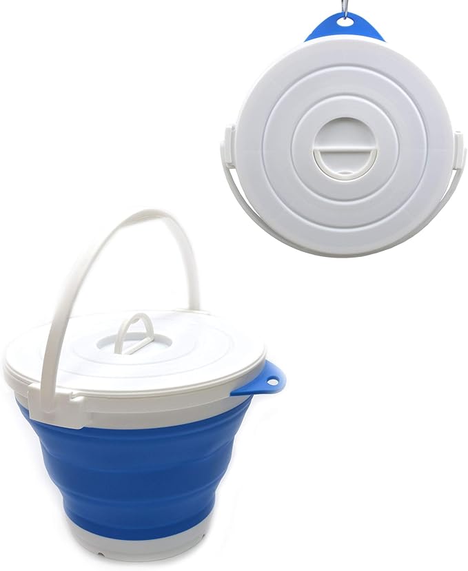 SAMMART 10L (2.64Gallon) Collapsible Fishing Bucket with Locking Lid - Foldable Round Tub - Portable Plastic Water Pail - Space Saving Outdoor Waterpot (Blue)
