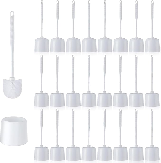 Roshtia 24 Sets Toilet Brush and Holder Set for Bathroom Toilet Bowl Brush Scrubber with Caddy for Deep Cleaning, 14.57 Height (White)