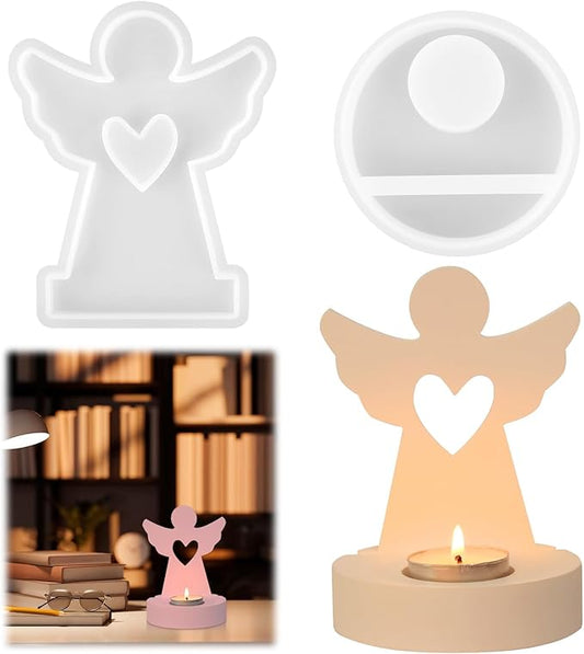Silicone Mold, Classic Angels Holding Stars in Their Hands, Silicone Casting Molds with Base, Silicone Casting Mold Candle Holder for Soy Wax, Cement Gypsum Decorative Ornaments
