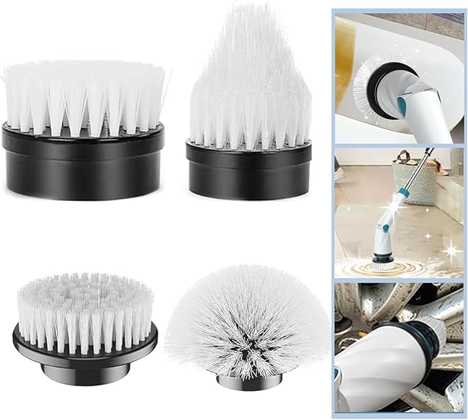 Electric Spin Scrubber Replaceable Brush Heads Set, 4 Pack Cordless Spin Scrubber Brush Heads for Household Cleaning Brushes/Bathroom/Floor/Tile/Car
