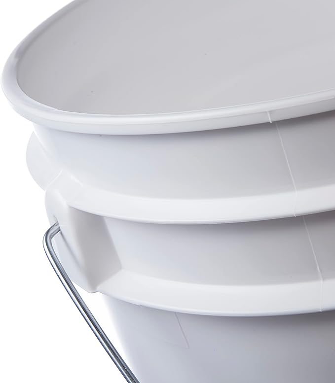 Consolidated Plastics 3.5 Gallon White Food Grade Buckets + 6 Gamma Seal Lids, BPA Free Container Storage, Durable HDPE Pails, Made in USA (6 Pack)