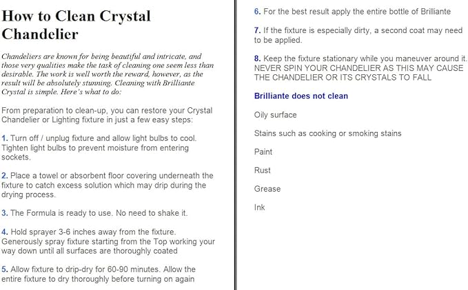 BRILLIANTÉ Crystal Chandelier Cleaner Manual Sprayer 32oz Spray Bottle & Gallon Refill, Environmentally Safe, Ammonia-Free, Drip-Dry Formula, Made in USA