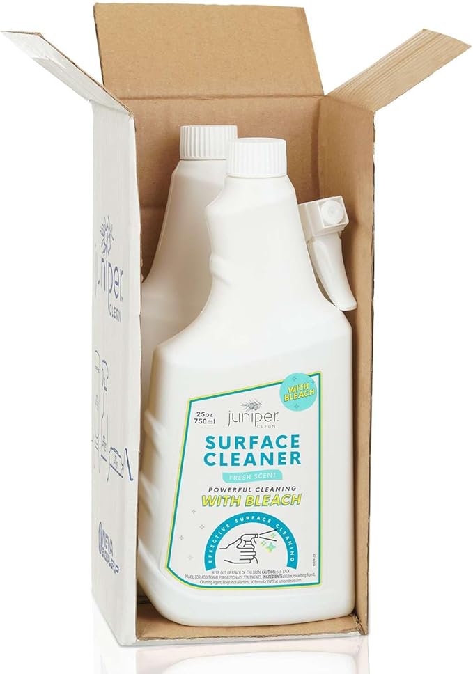 Juniper, Surface Cleaner With Bleach, All-Purpose Cleaner for Bathroom, Kitchen, Toilet, 25 Fl. Oz Trigger Spray Bottle, (Pack of 12), Total 300 Ounce