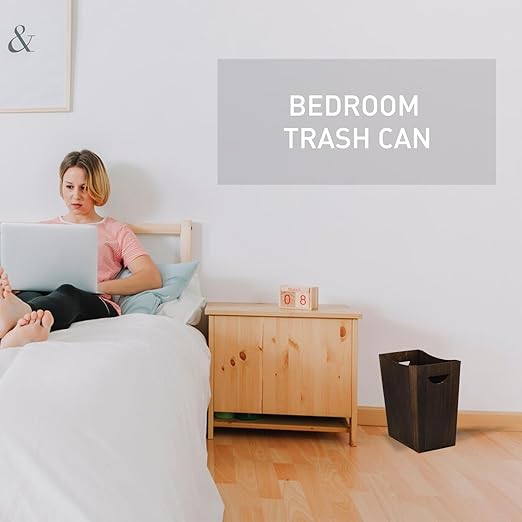 2 Pack Trash Can Wood Waste Basket Wooden Garbage Bins Decorative Farmhouse Trash Can for Bathroom Bedroom Office Desk Living Room (Distressed Brown)