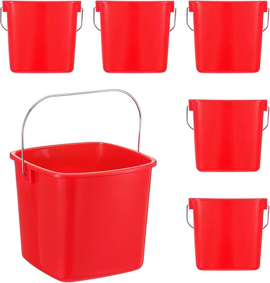 6 Pcs 3 Quart Cleaning Bucket Small Sanitizing Square Bucket Detergent Pail for Home Commercial Restaurant Kitchen Office School (Red)