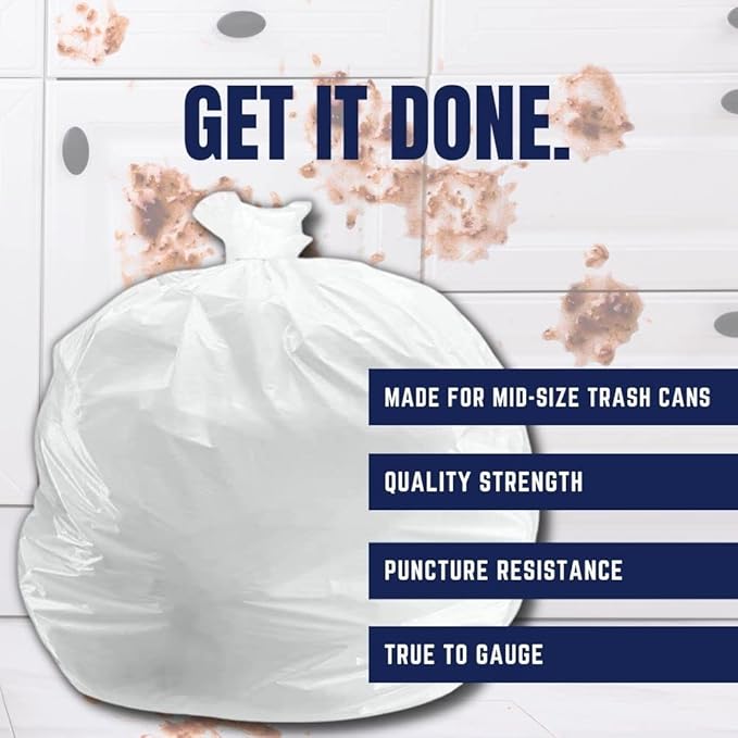 Plasticplace 32-33 Gallon Trash Bags │ 0.7 Mil │ White Garbage Can Liners │ 33” x 39” (150 Count)
