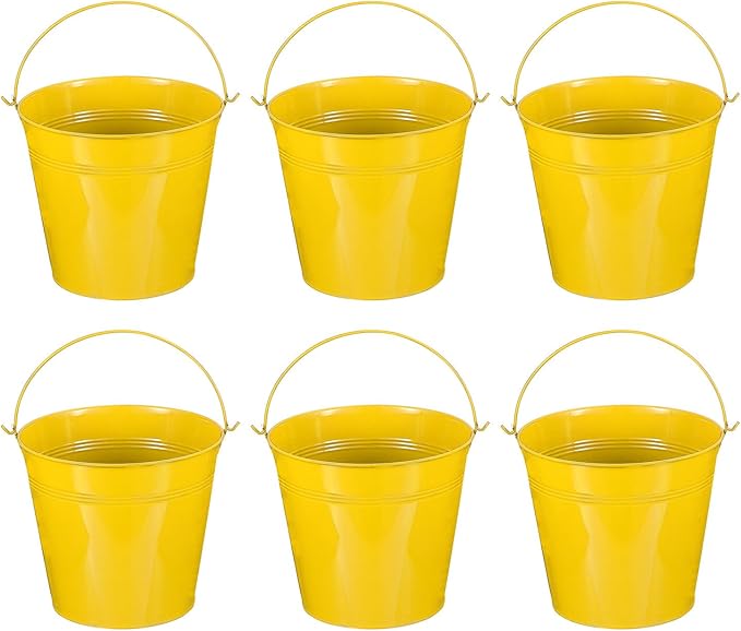 PATIKIL 7"x6.2" Small Metal Buckets with Handle, 6 Pcs Mini Galvanized Bucket Colorful Easter Buckets for Crafts Party Favors Decoration, Yellow