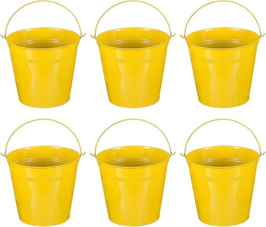 PATIKIL 7"x6.2" Small Metal Buckets with Handle, 6 Pcs Mini Galvanized Bucket Colorful Easter Buckets for Crafts Party Favors Decoration, Yellow