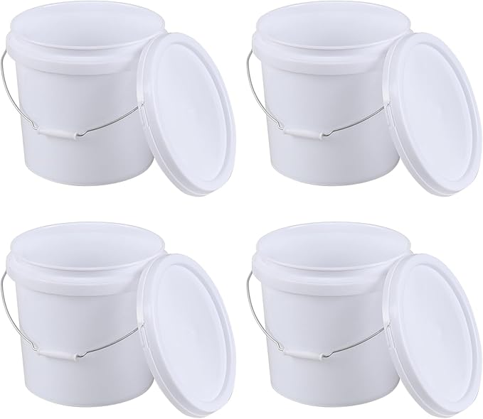 4 Pack 4 Gallon/15 L Food Grade Buckets, Plastic Bucket with Sealed Lid, White