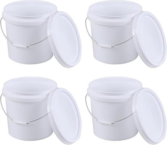 4 Pack 4 Gallon/15 L Food Grade Buckets, Plastic Bucket with Sealed Lid, White