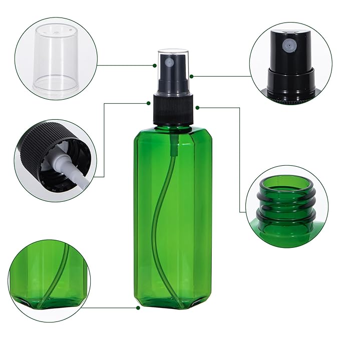 Yebeauty Spray Bottles for Essential Oils, 3.4oz Refillable Plastic Misting Spray Bottle Empty Atomizer Fine Mist Spray Bottle for Beauty Products Cleaning, 2 Pack Green