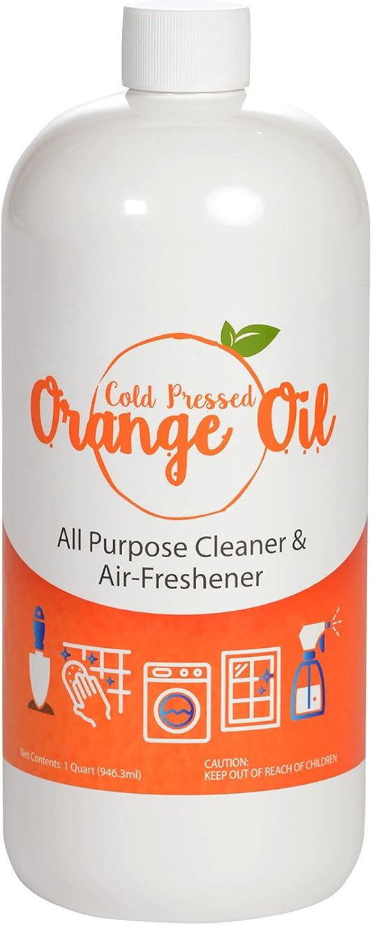 Premium Cold Pressed Orange Oil Concentrate- 32 oz (with D-Limonene), Concentrated Cold Pressed Orange Oil Blend - All-Purpose Citrus Cleaner and Degreaser Blend