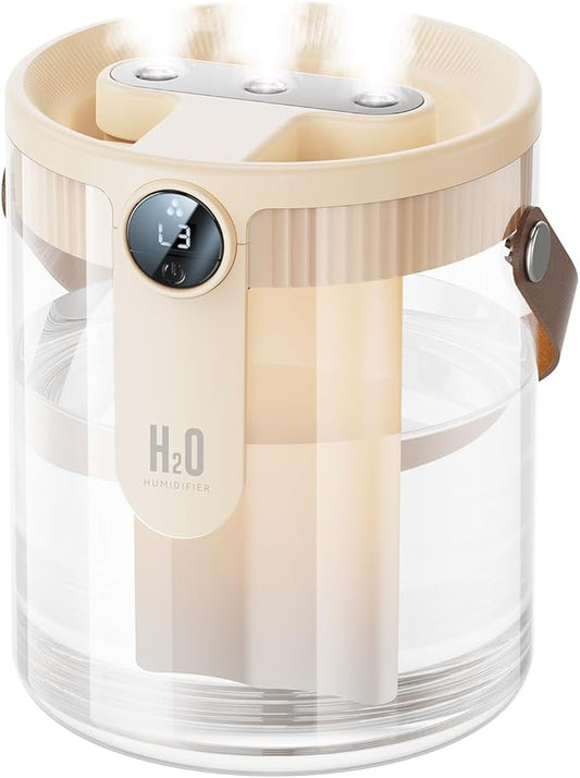 Smart Humidifiers for Bedroom, Rechargeable Top Fill Humidifier with Night Light, 1.4L Cool Mist Humidifier for Office Home Plant and Baby, 3-Speed Mist Control, Quiet, Auto Shut-Off (Beige)