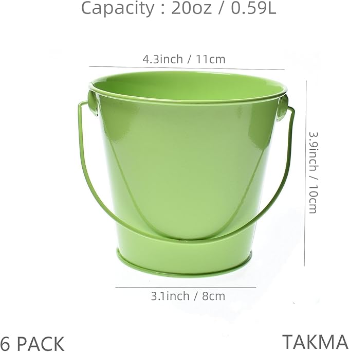 Small Metal Buckets with Handle, 6 Pack 4.3 inch Colored Galvanized Bucket for Kids,Classroom,Crafts,and Party Favors (Multi-Colored, 4.3" Top)