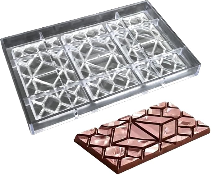 TUKE Polycarbonate Chocolate Molds Rectangle Shape 3D Pattern Chocolate Bar Mold 3 Pack Durable & Flexible Candy Moulds for Homemade Chocolates, Baking & Desserts - BPA-Free (E_ Rectangle)