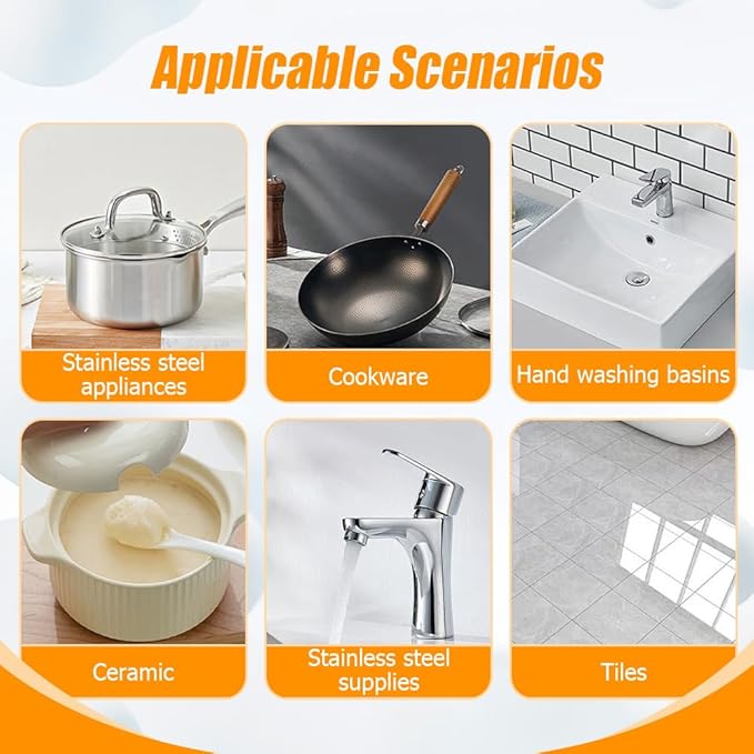 13.4oz Multi-Purpose Coconut Oil Cleaning & Polishing Paste for Kitchen Oil Stains, All-Purpose Household Cleaners Set with Spone, Effective Stainless Steel Cookware Cooktop Cleaner Removes Stains