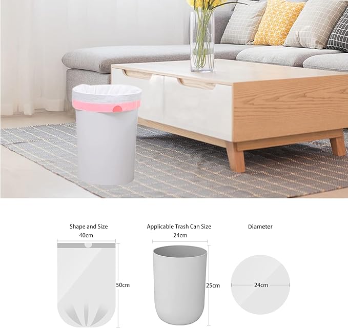 2.6 Gallon Trash Bag Drawstring, Small Garbage Bags 2.6 Gal, 1.18Mil Thickness, 40x50cm, 4.9g/pcs, Pack of 68, Unscented, Clear