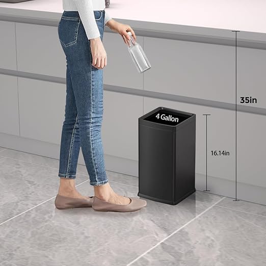 4 Gallon/15L Square Trash bin, Double Layer Bathroom Trash cans,Large Capacity,Elegant Garbage Can, for Home,Kitchen,Office,Hotel(15L Black)