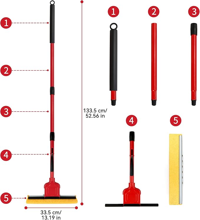 Compressed Cellulose Sponge Mop with 2 Roller swop mop Heads and 1 Bucket Suitable for Wood, Ceramic Tiles and Other Flat and Smooth Floors(1 Handle with 2heads and 1 Bucket)