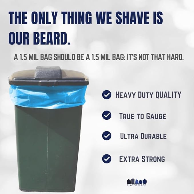 Plasticplace 64-65 Gallon Recycling Trash Bags For Toter │1.5 Mil │ Blue Heavy Duty Garbage Can Liners │ 50” x 60” (50 Count)