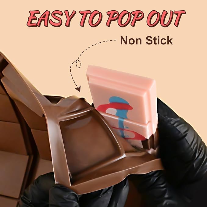 Silicone Chocolate Bar Molds, 2 Packs Square Chocolate Mold Non Stick for Dubai Pistachio Knafeh Thick Stuffed Candy, Break Apart 6 Cavities Deep Chocolate Molds