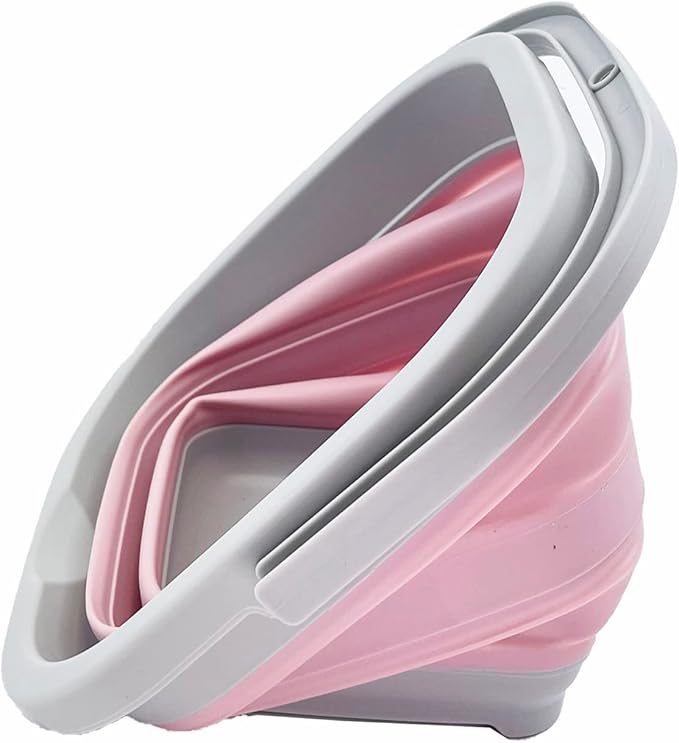 SAMMART Collapsible Rectangular Cleaning Bucket 5L (1.3 Gallon)- Foldable Camping Beach Sand Water Pot Pail- Portable Space Saving Tub for Household, Outdoor Car Washing (Grey + Pale Pink (Set of 2))