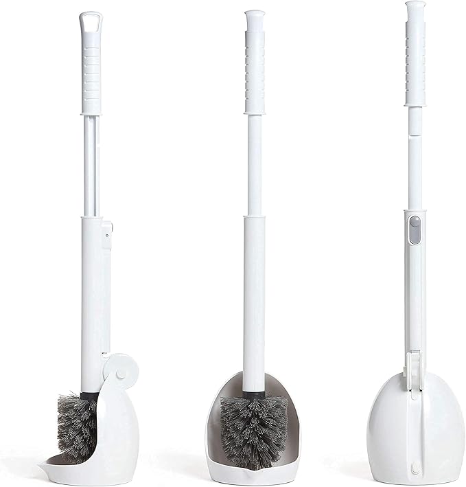 ELYPRO Toilet Brush with Holder – Drip-Free Hygienic Bathroom Scrubber with No-Drip Caddy, Built-in Spout, Fast-Drying Ventilated Design, Compact Toilet Cleaner for RV, Boat, Home – White